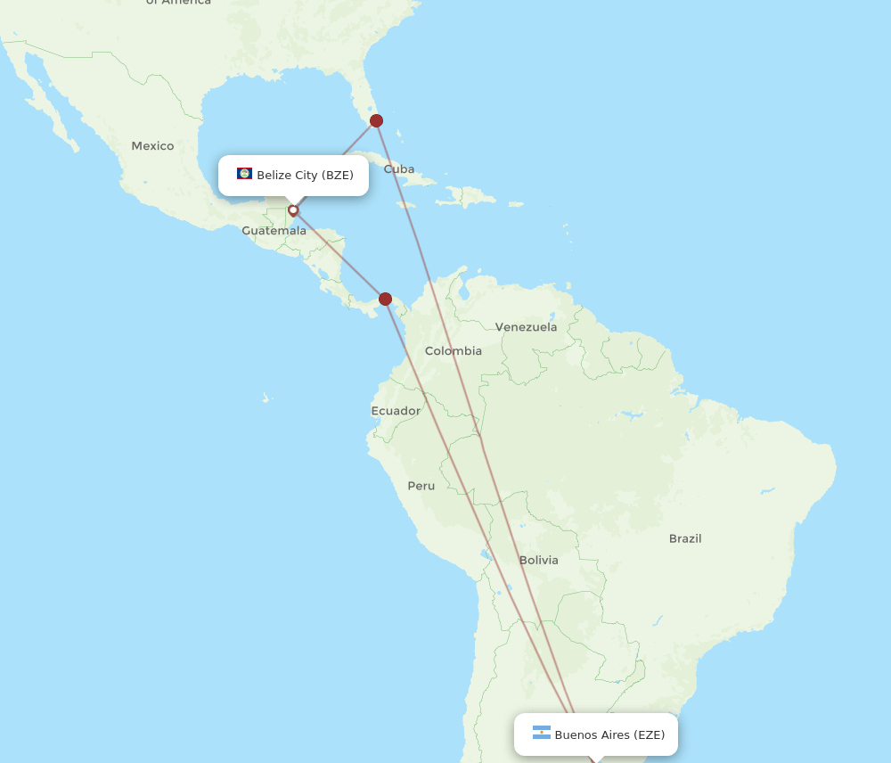 EZE to BZE flights and routes map