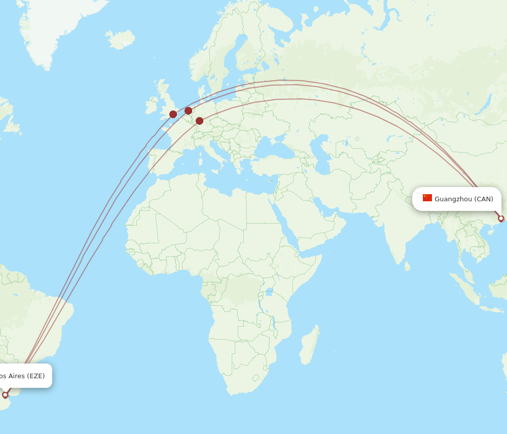 EZE to CAN flights and routes map
