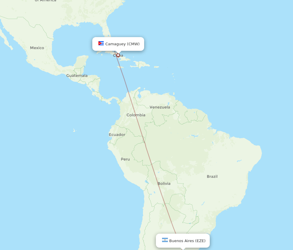 Camaguey - Buenos Aires route map and flight paths