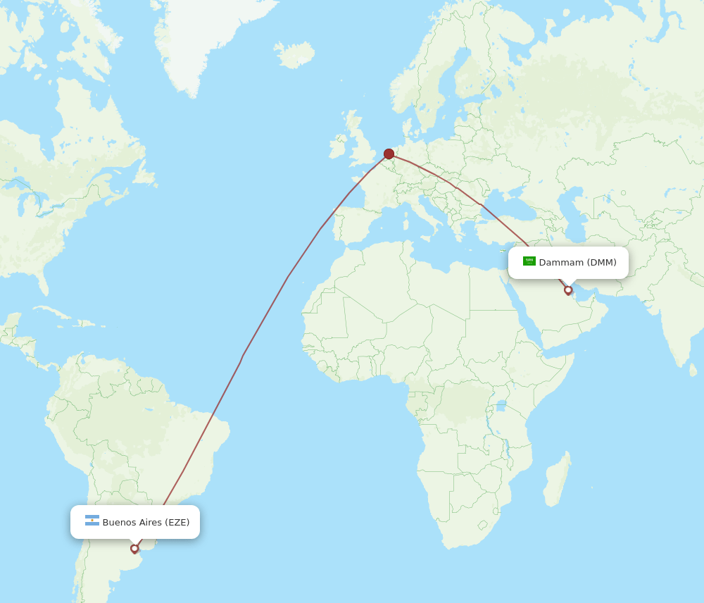 Dammam - Buenos Aires route map and flight paths