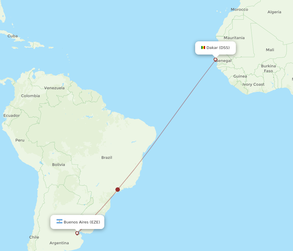 Buenos Aires - Dakar route map and flight paths