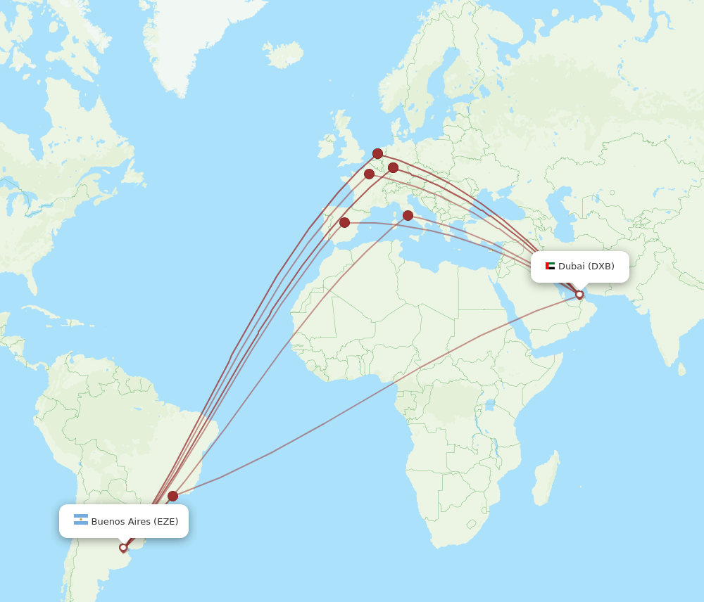 EZE-DXB flight routes