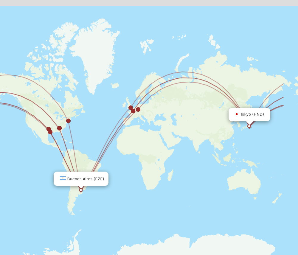 EZE to HND flights and routes map