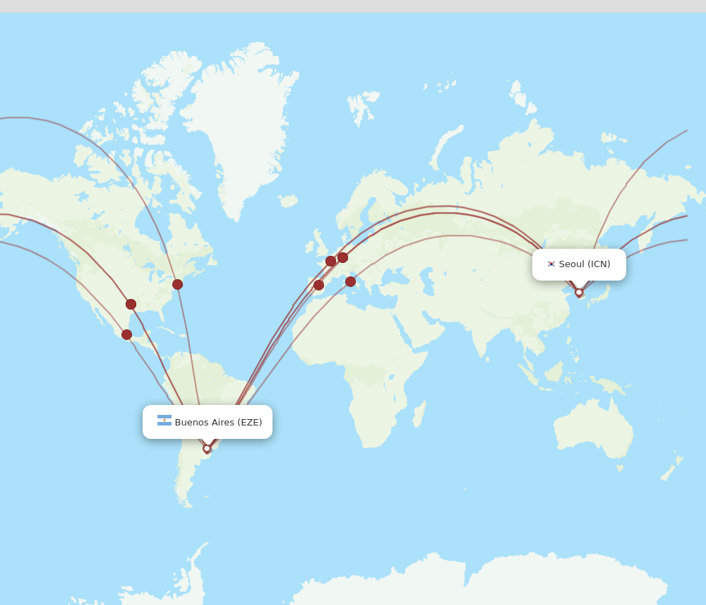 EZE to ICN flights and routes map