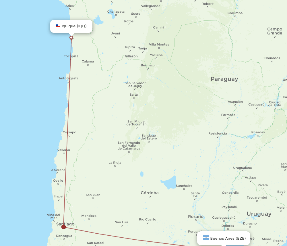 EZE to IQQ flights and routes map