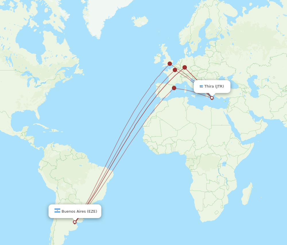EZE to JTR flights and routes map