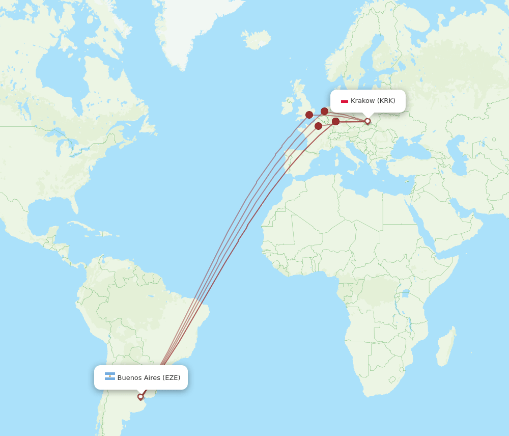 EZE-KRK flight routes