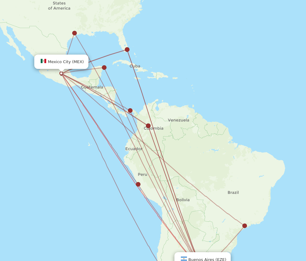 EZE to MEX flights and routes map