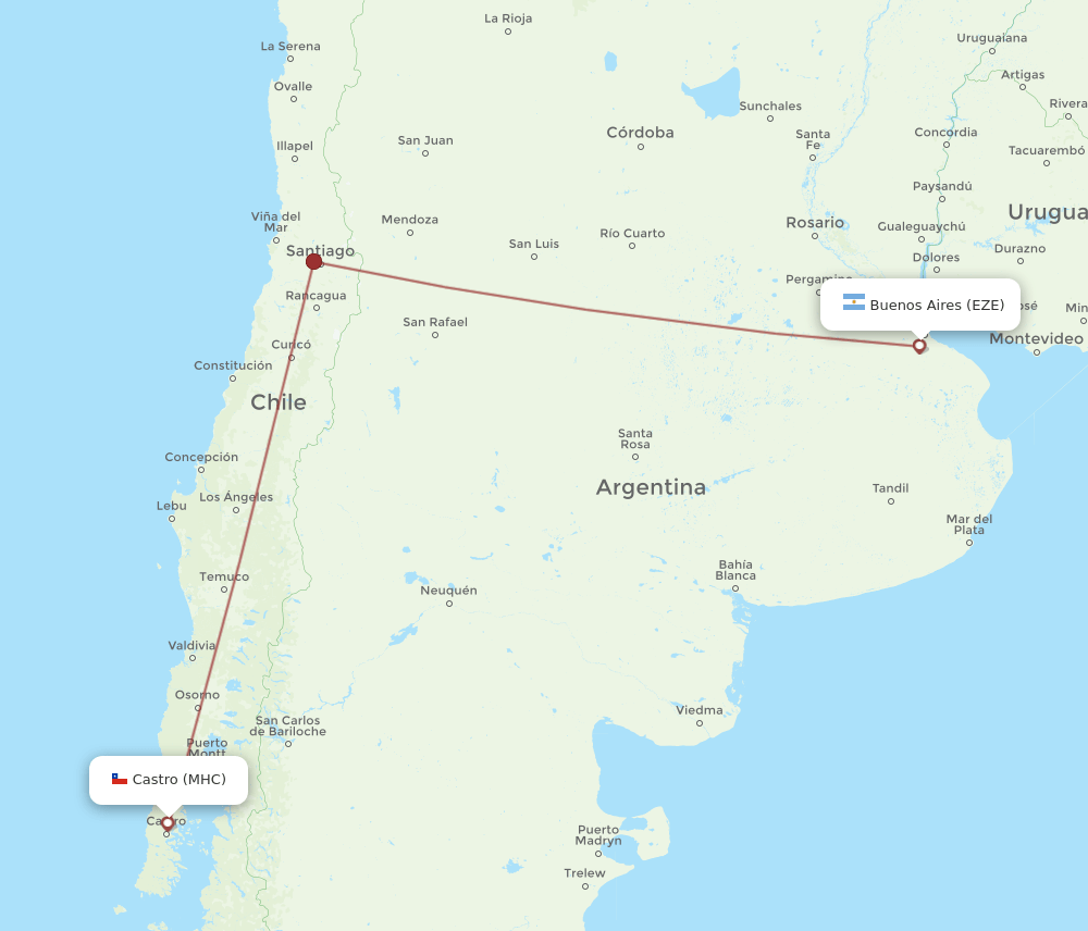 EZE to MHC flights and routes map