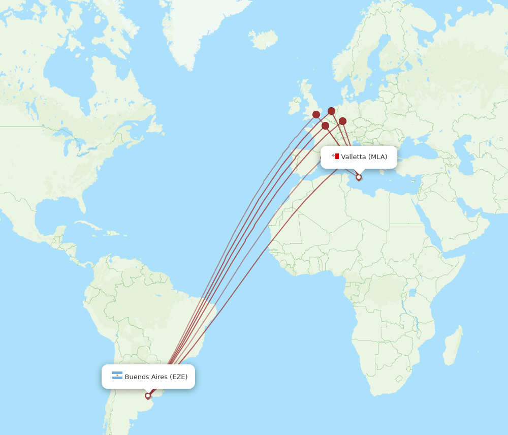 EZE to MLA flights and routes map