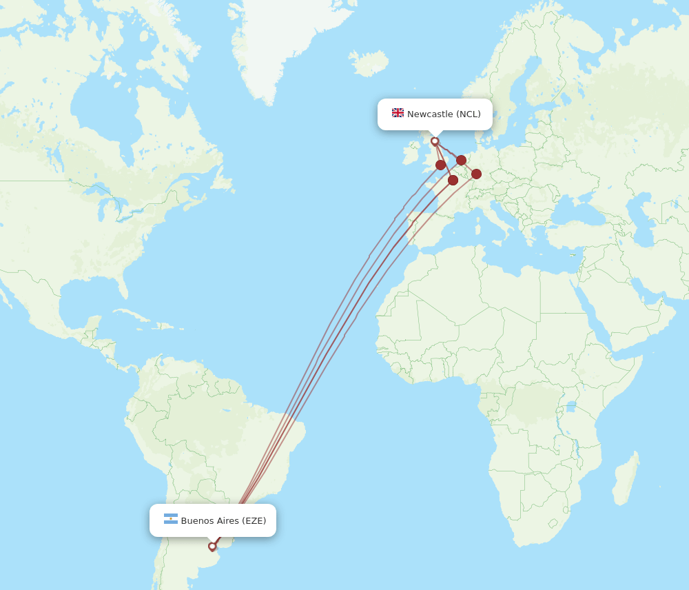 EZE-NCL flight routes