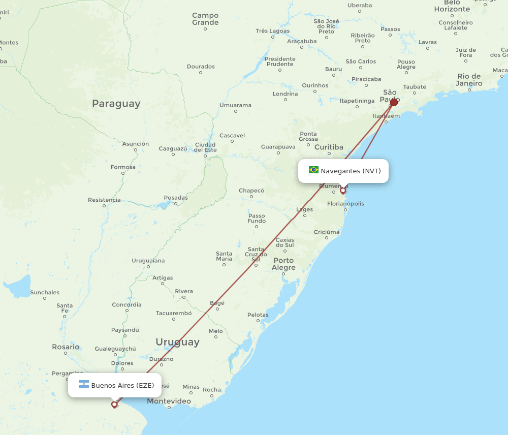 EZE to NVT flights and routes map