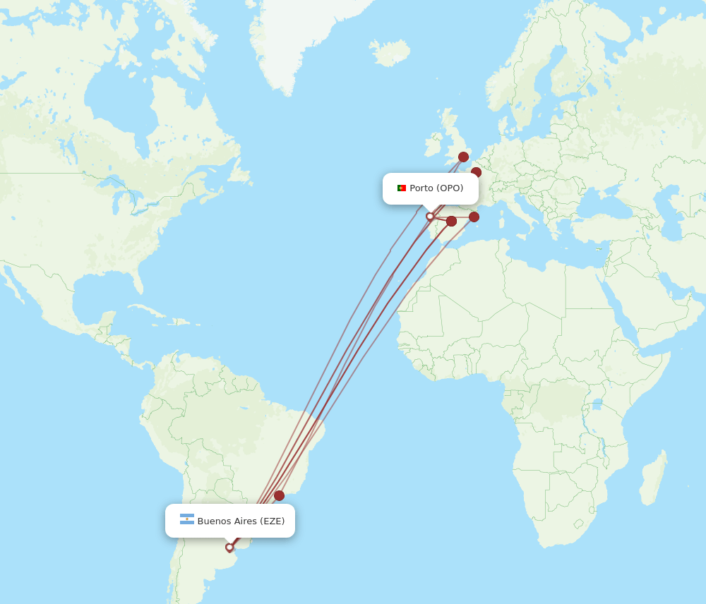 EZE to OPO flights and routes map