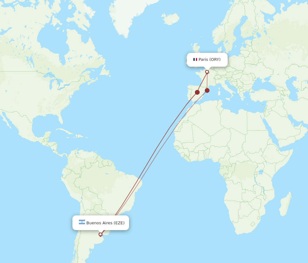 EZE to ORY flights and routes map