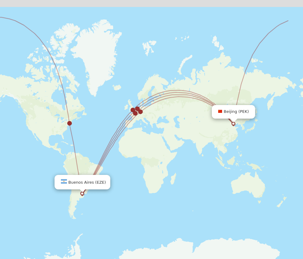 EZE to PEK flights and routes map