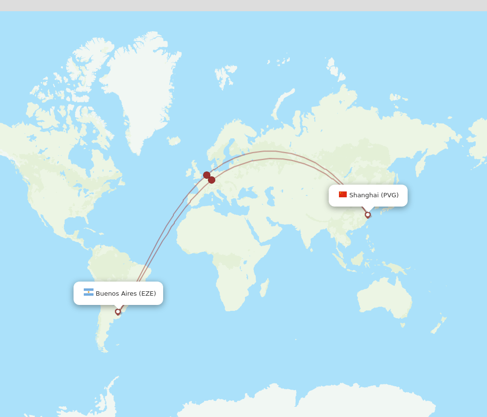 EZE to PVG flights and routes map