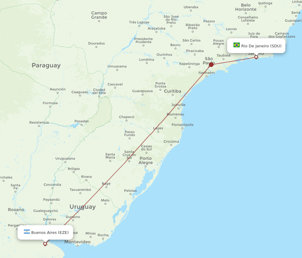 EZE to SDU flights and routes map
