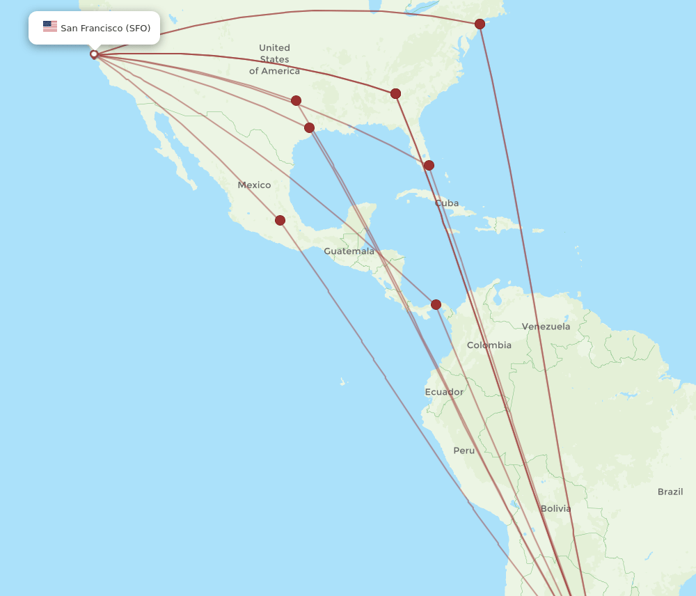 EZE to SFO flights and routes map