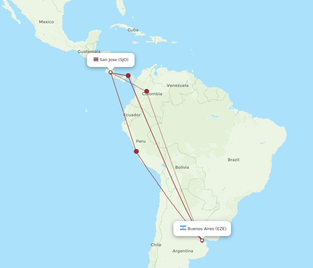 EZE-SJO flight routes