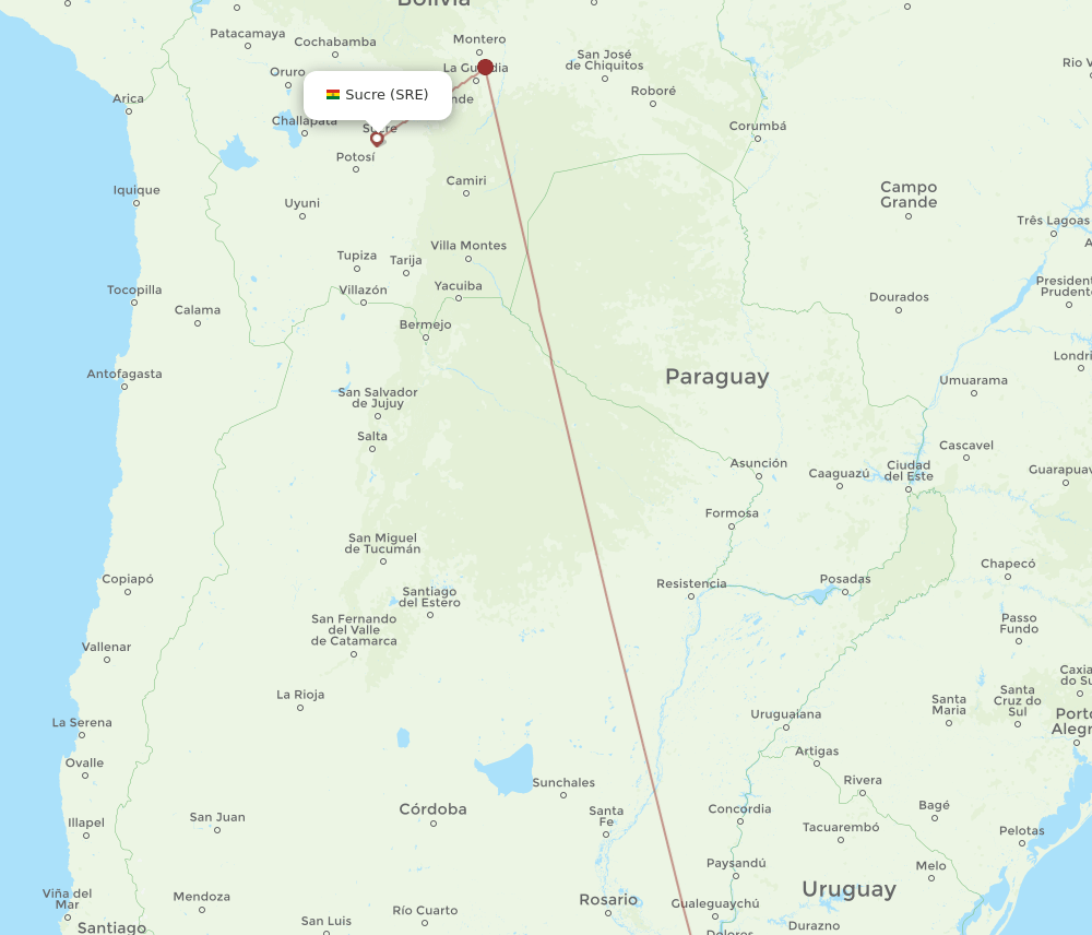 EZE to SRE flights and routes map