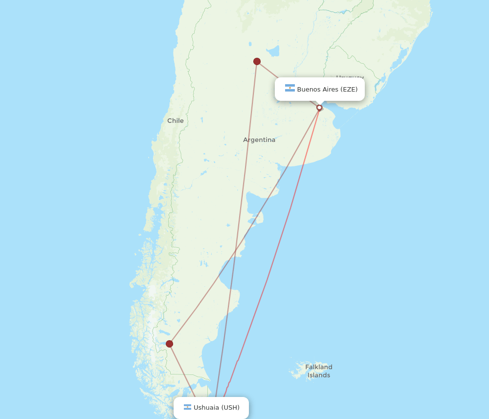 EZE to USH flights and routes map