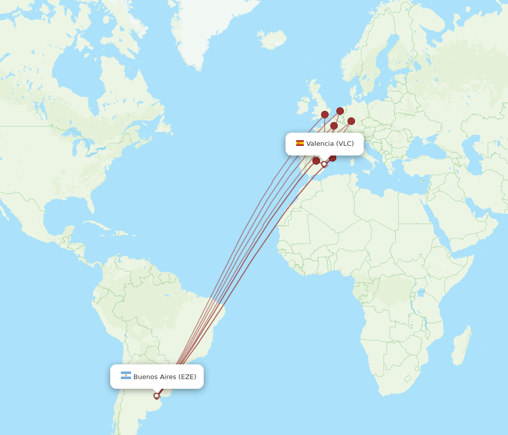 EZE to VLC flights and routes map