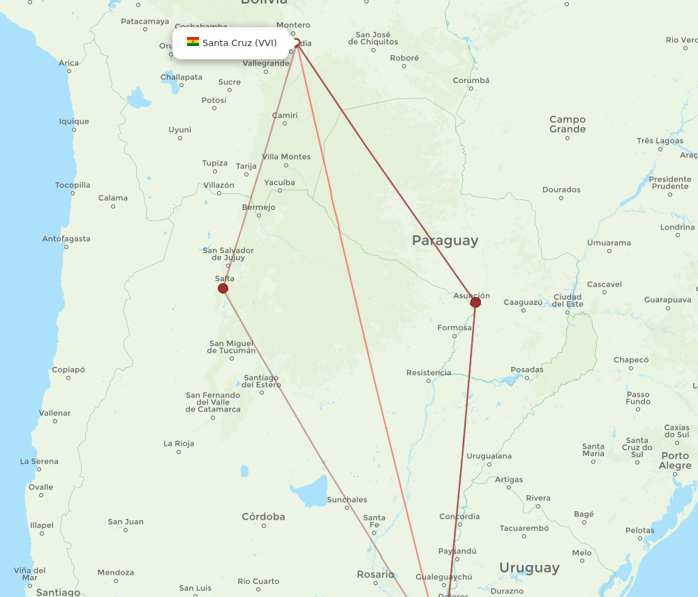 EZE to VVI flights and routes map