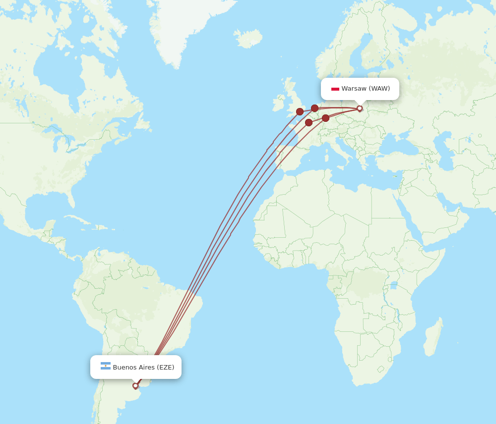 EZE-WAW flight routes