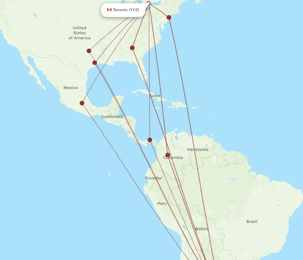Toronto - Buenos Aires route map and flight paths