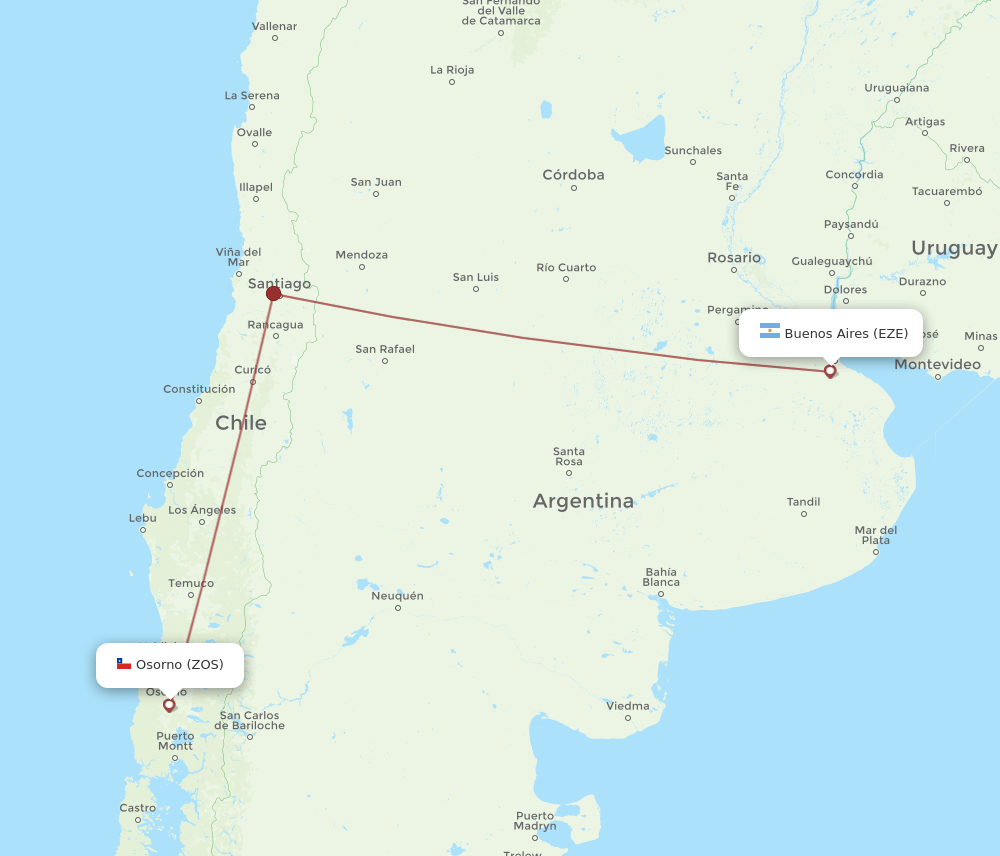 EZE to ZOS flights and routes map