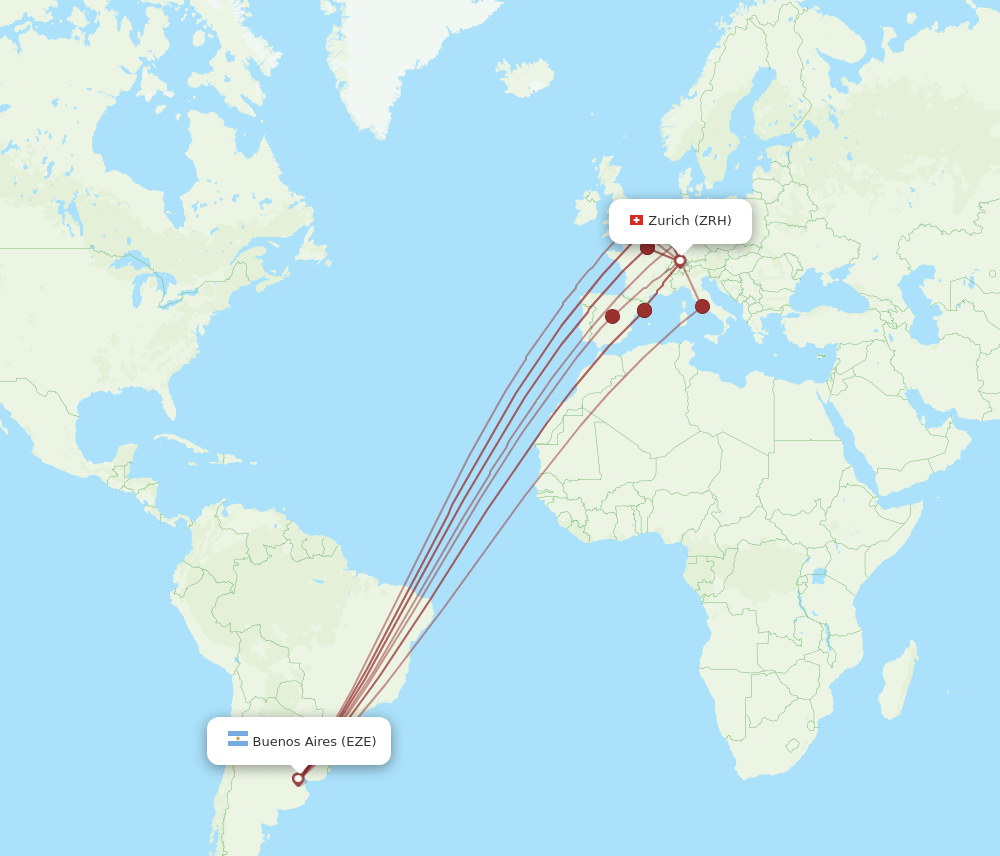 ZRH to EZE flights and routes map