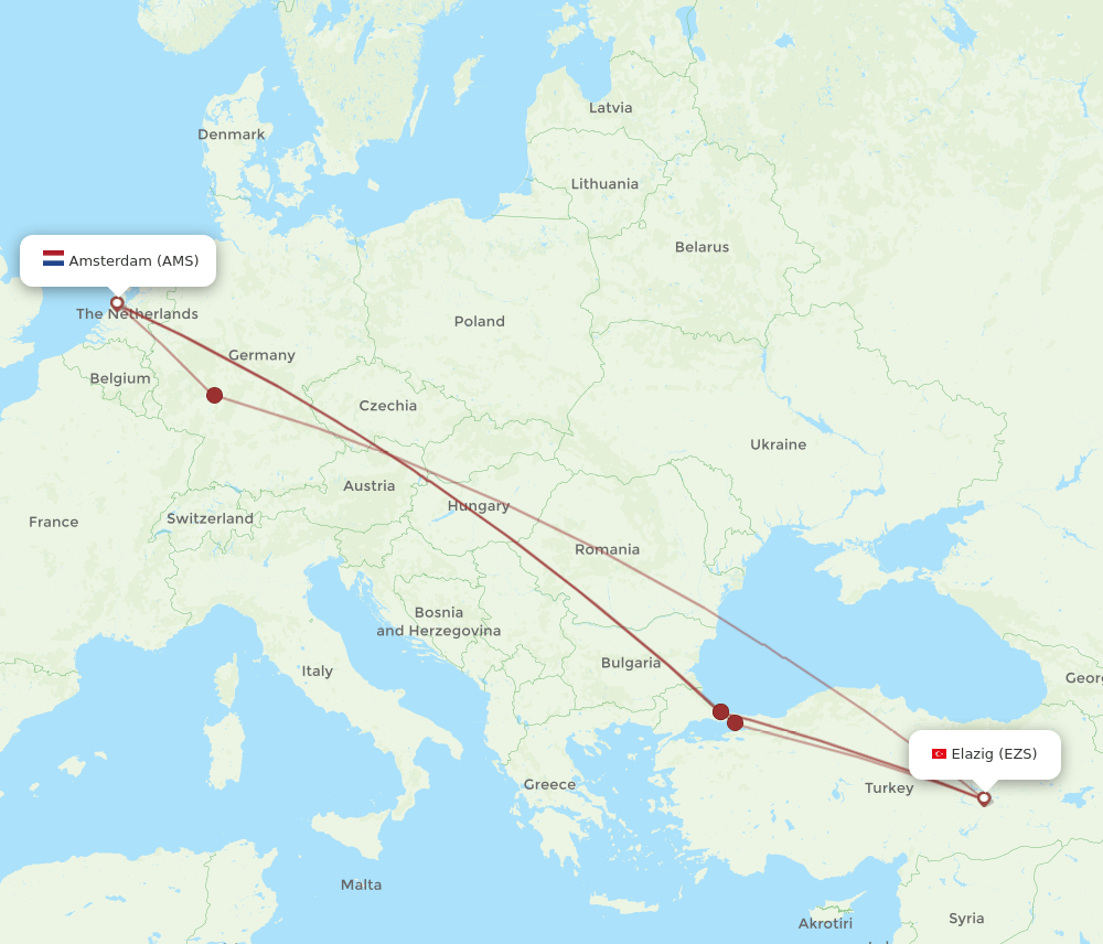 EZS-AMS flight routes