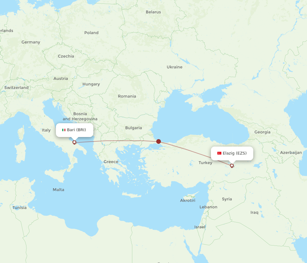Bari - Elazig route map and flight paths