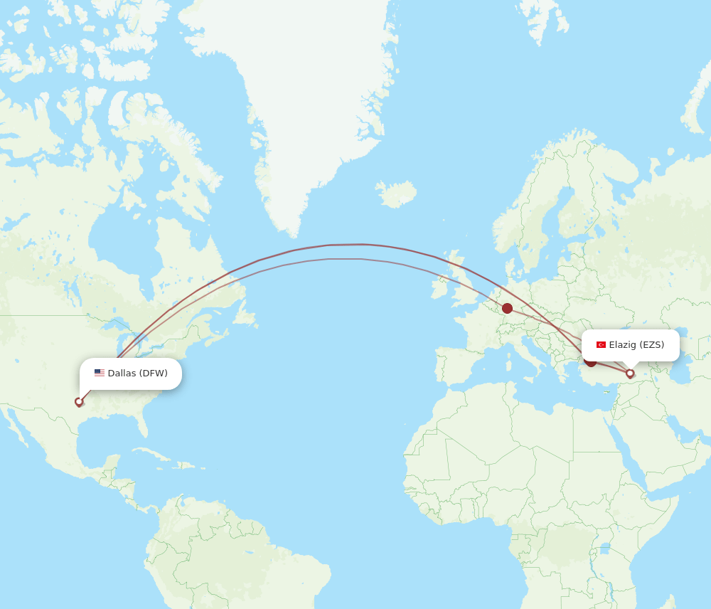 EZS to DFW flights and routes map