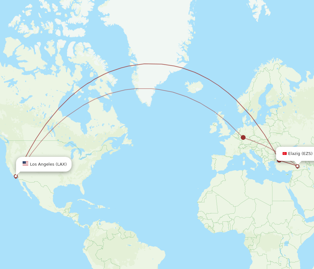 EZS-LAX flight routes