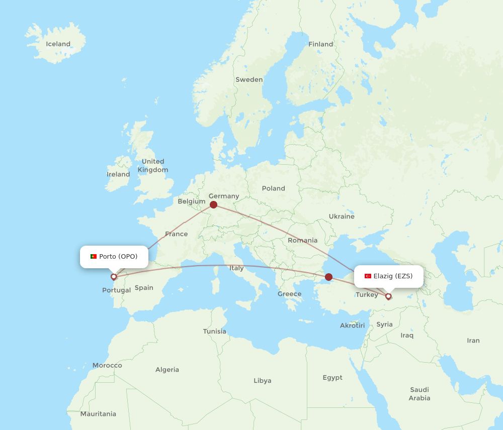 EZS to OPO flights and routes map
