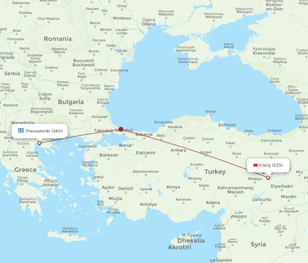 EZS-SKG flight routes