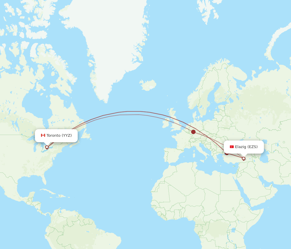 Toronto - Elazig route map and flight paths