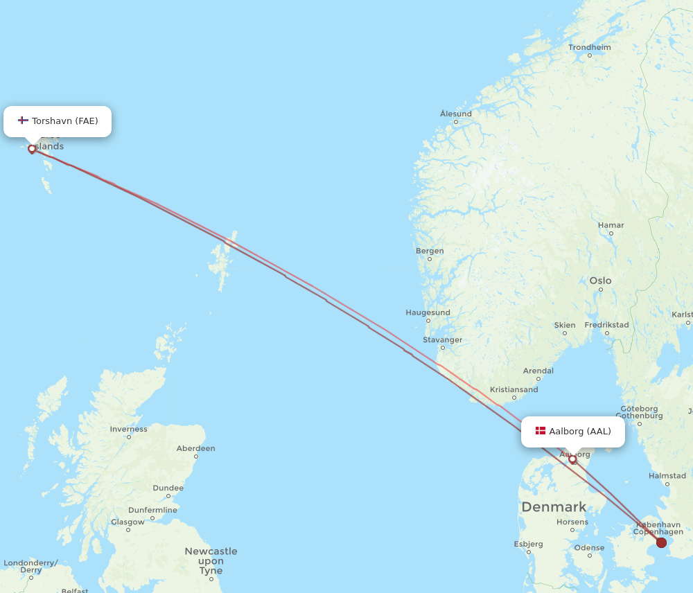 FAE to AAL flights and routes map