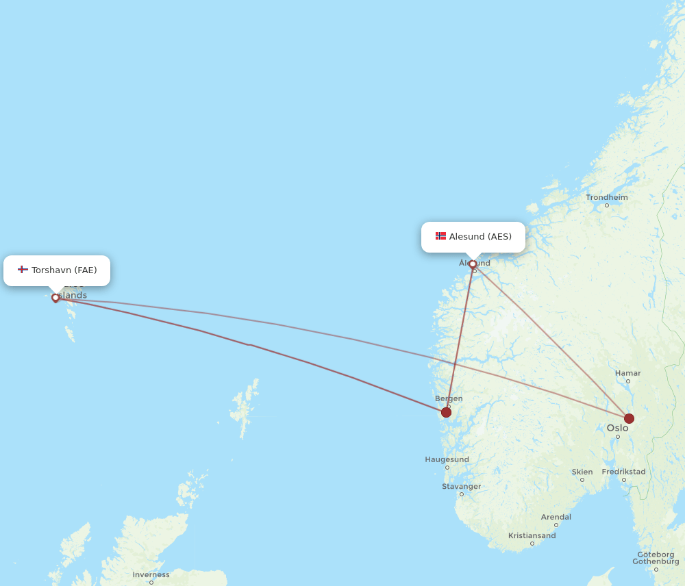 FAE to AES flights and routes map