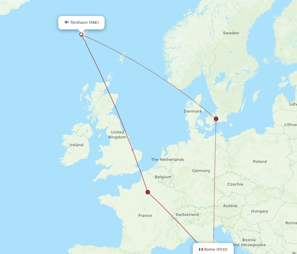 FAE-FCO flight routes