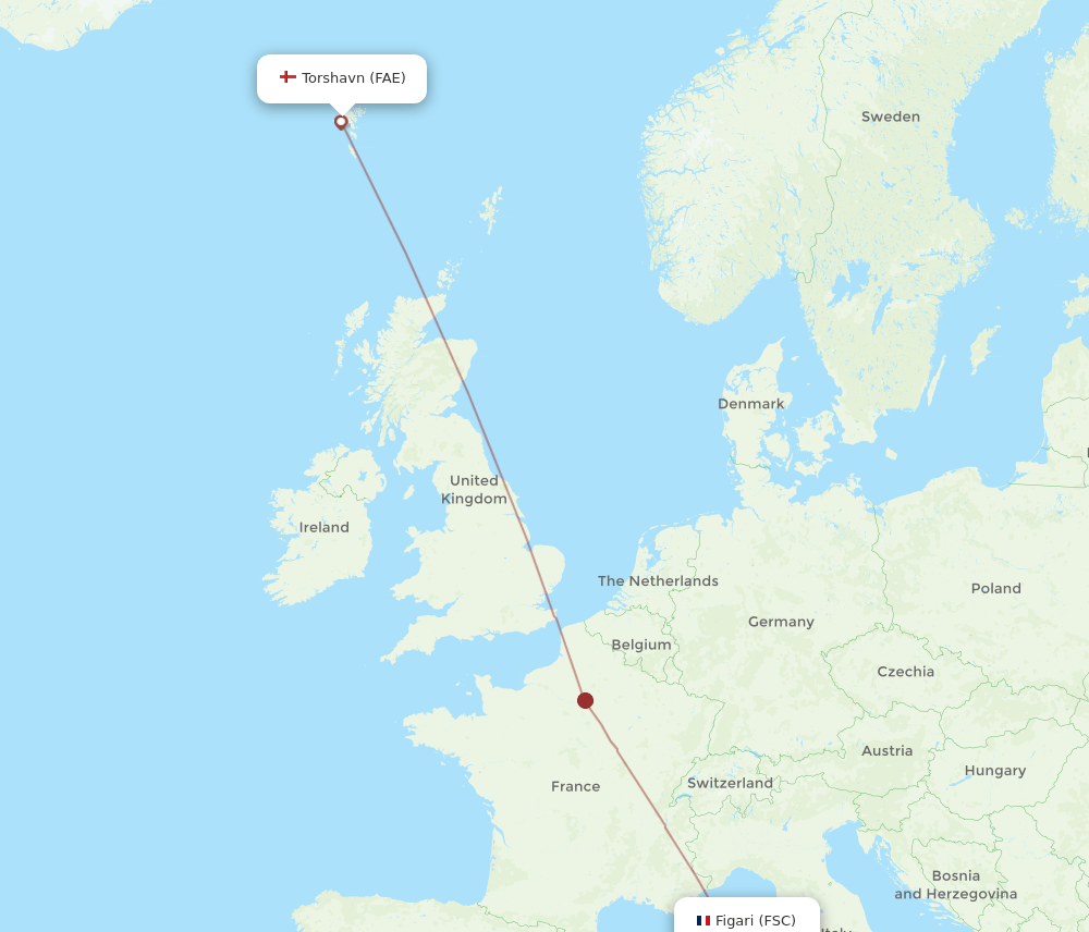 FAE to FSC flights and routes map