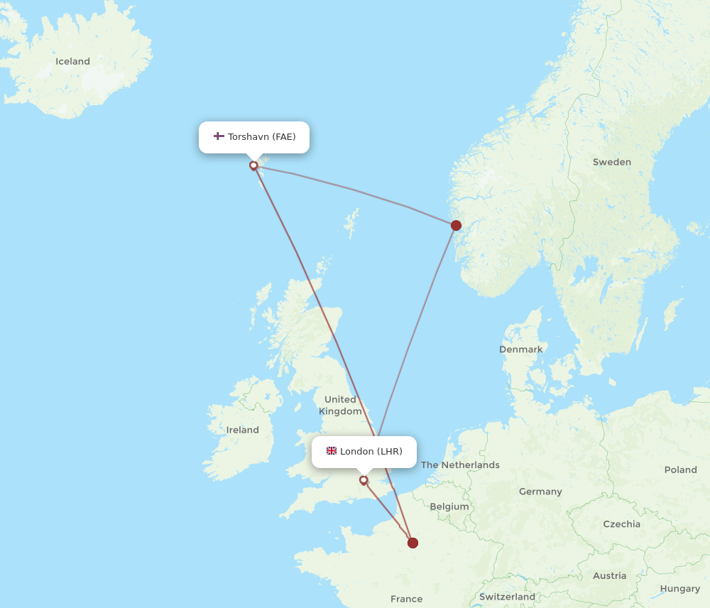 FAE to LHR flights and routes map