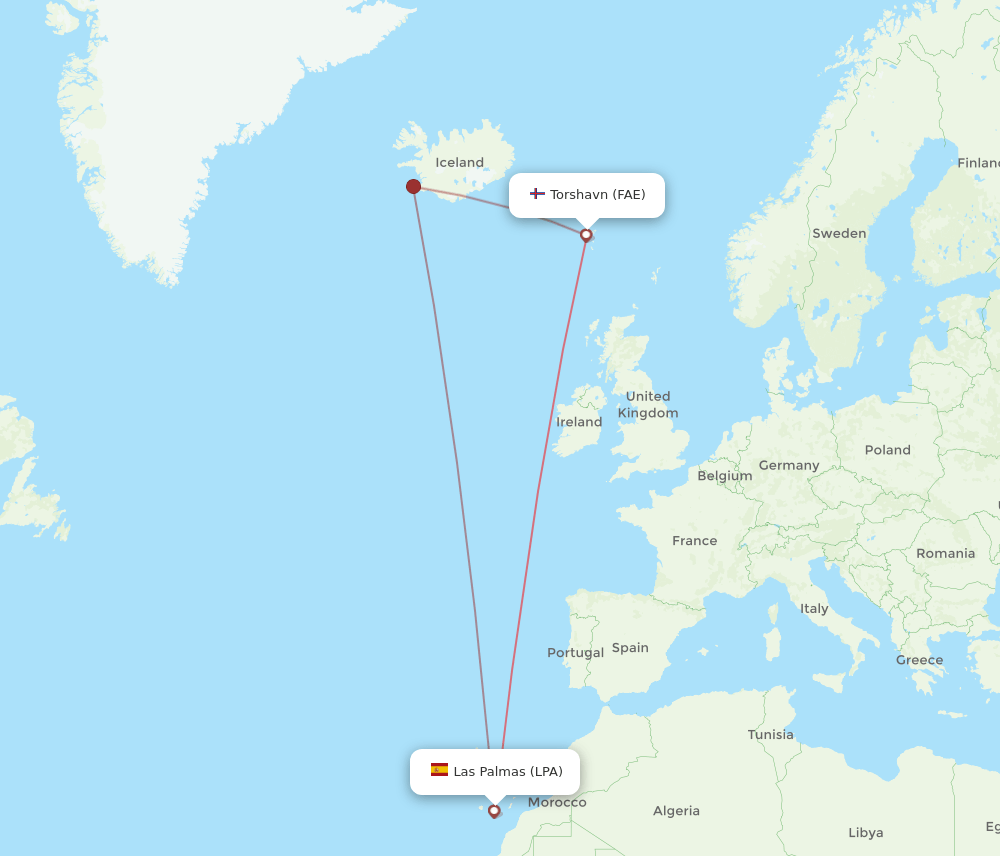FAE to LPA flights and routes map