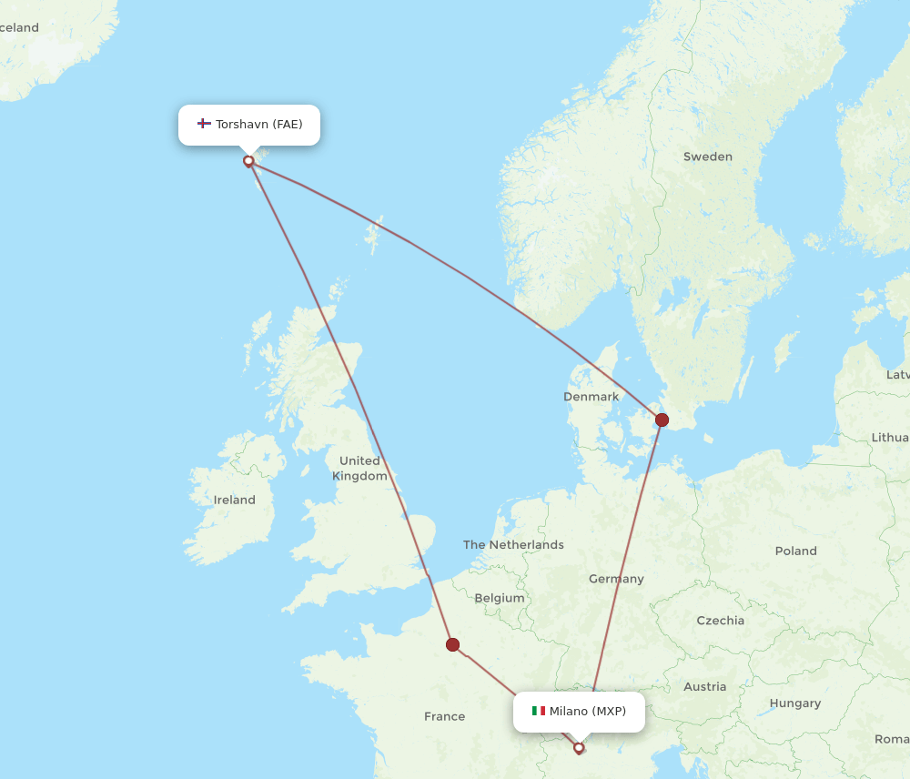 FAE-MXP flight routes