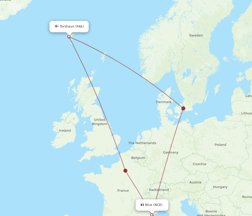 FAE-NCE flight routes