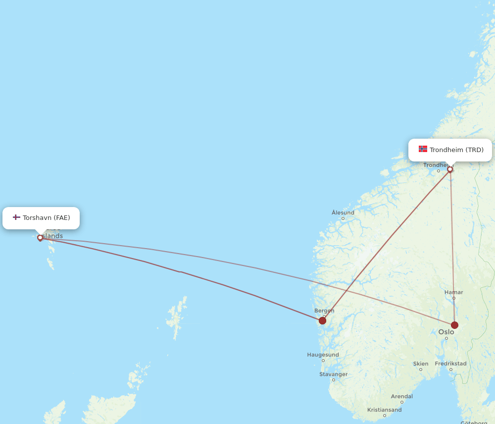 FAE to TRD flights and routes map