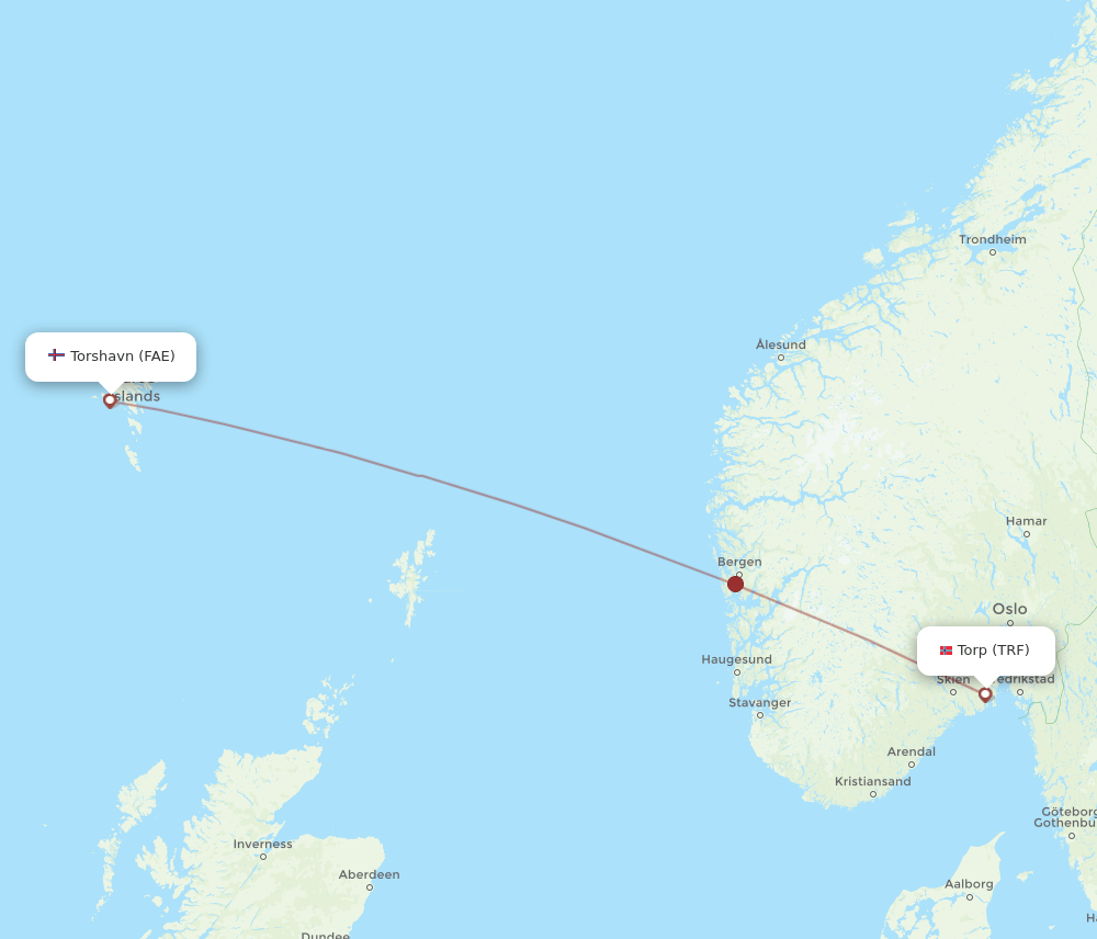 FAE to TRF flights and routes map