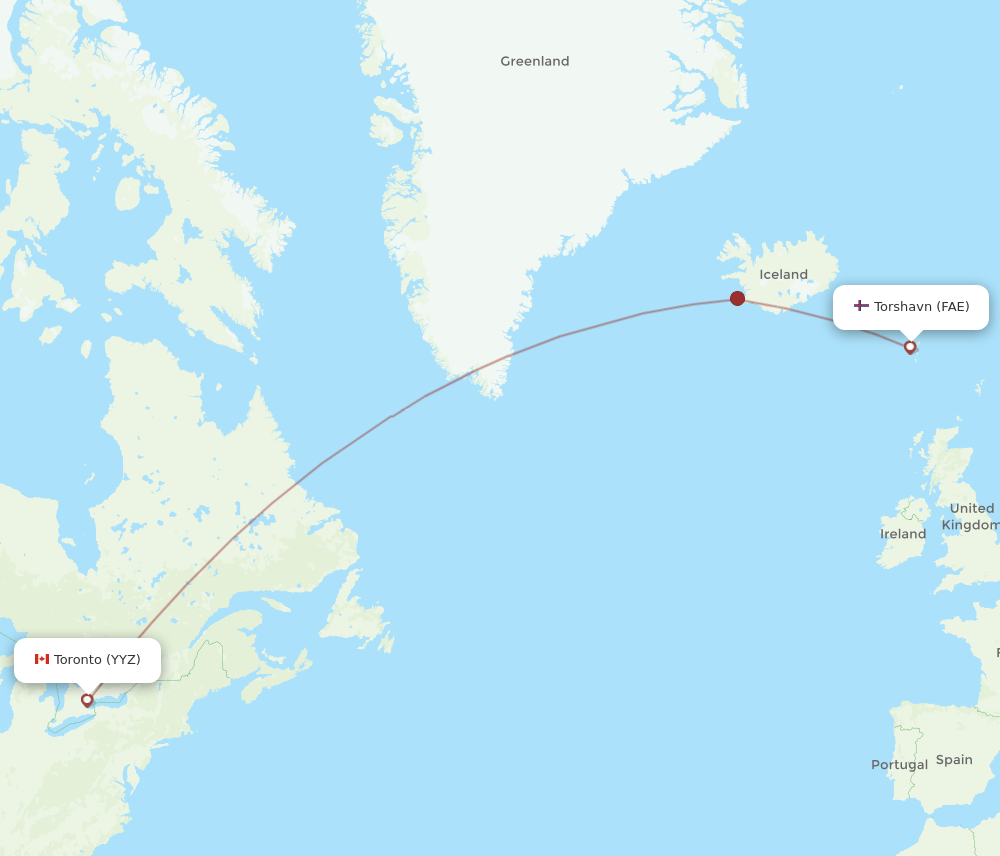 Toronto - Faroe Islands route map and flight paths