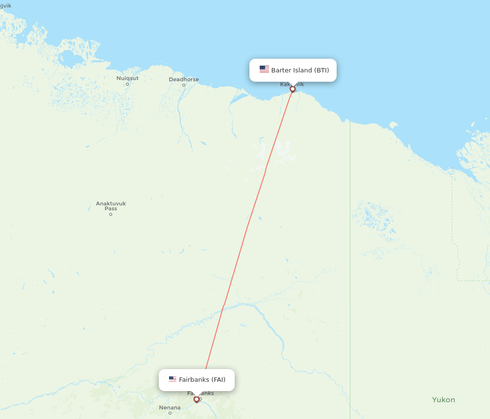 Fairbanks - Barter Island route map and flight paths
